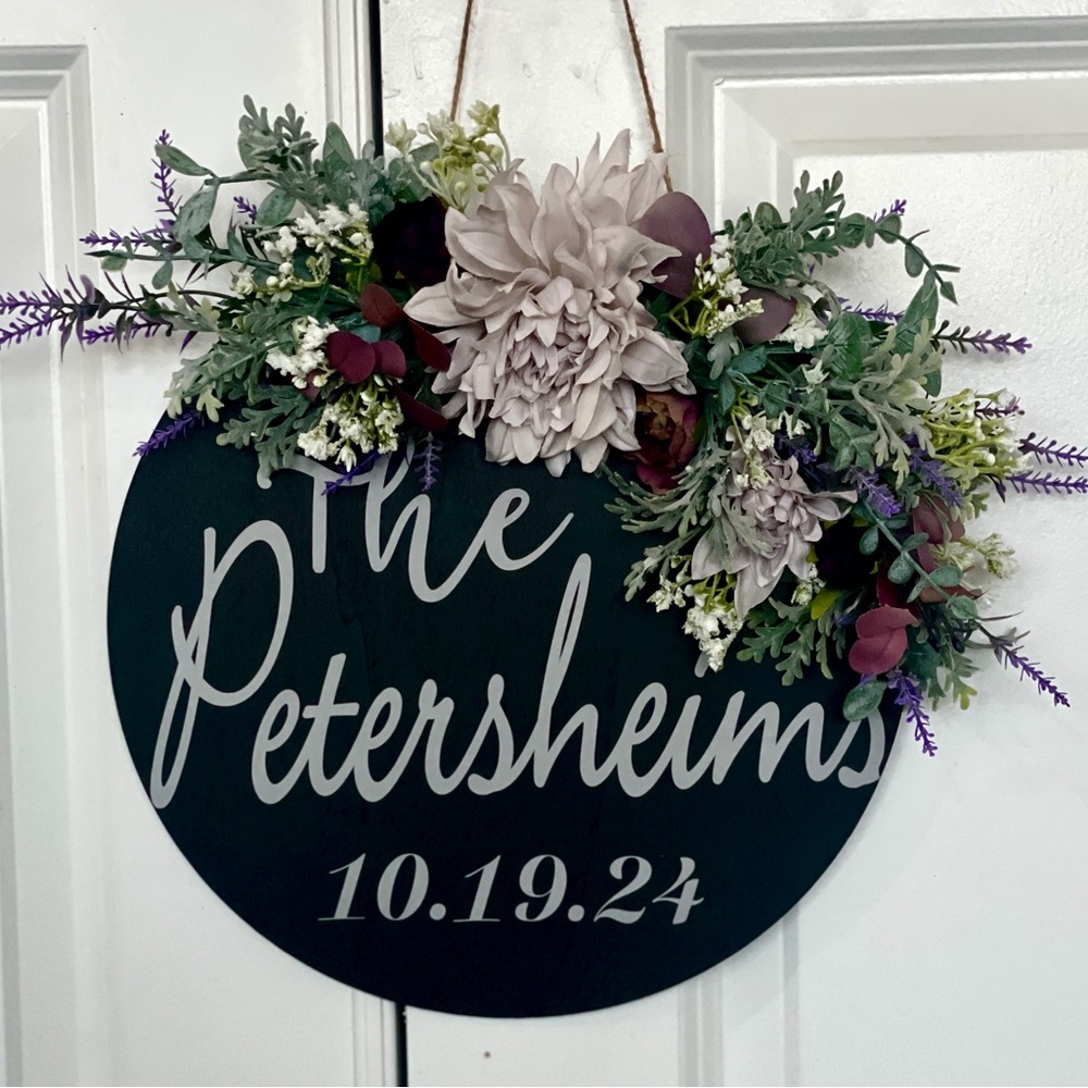 Hand crafted Floral Black Last Name Custom welcome sign